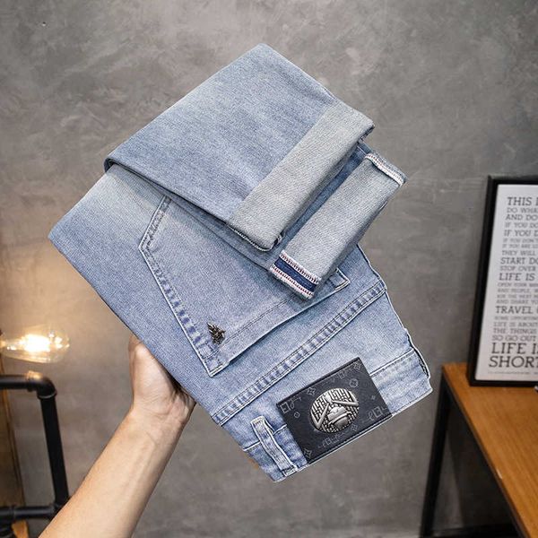 jeans spring/summer men's korean edition embroidered perforated small foot slim fit international long pants, Blue
jeans spring/summer men's korean edition embroidered perforated small foot slim fit international long pants, Blue