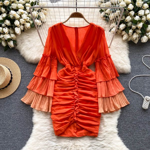 casual dresses new wrap hip pleated short dresses 2023 women v neck multi-layer ruffled long flare sleeved slim clothes vestido feminino, Black;gray
casual dresses new wrap hip pleated short dresses 2023 women v neck multi-layer ruffled long flare sleeved slim clothes vestido feminino, Black;gray