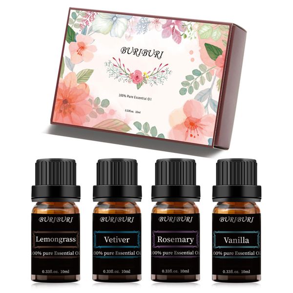 buriburi essential oil set - set of 4 - vanilla, rosemary, lemongrass, vetiver(essential oils 4 x 10ml, 100% pure diffuser oil for massage,
buriburi essential oil set - set of 4 - vanilla, rosemary, lemongrass, vetiver(essential oils 4 x 10ml, 100% pure diffuser oil for massage,