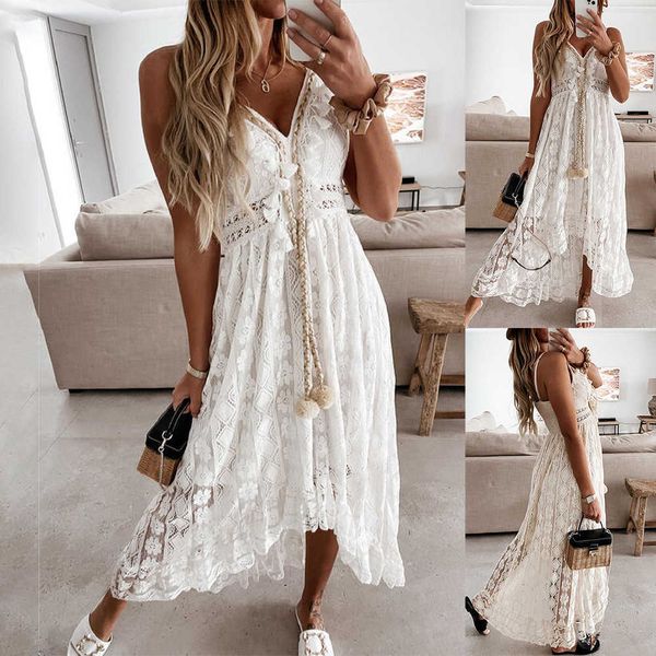 2023 summer new fashion style v-neck white lace long women's night club dress beach slimming dresses for women, White;black
2023 summer new fashion style v-neck white lace long women's night club dress beach slimming dresses for women, White;black
