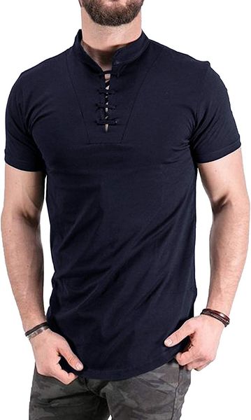 plain men's casual t-shirts with stand collar and fashionable lace up design, White;black
plain men's casual t-shirts with stand collar and fashionable lace up design, White;black