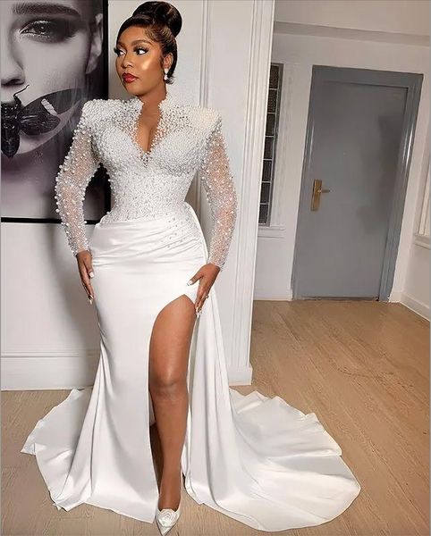 2023 mermaid wedding dresses gorgeous african high neck lace appliques pearls beads side split illusion long sleeves vestidos de novia brida, White
2023 mermaid wedding dresses gorgeous african high neck lace appliques pearls beads side split illusion long sleeves vestidos de novia brida, White