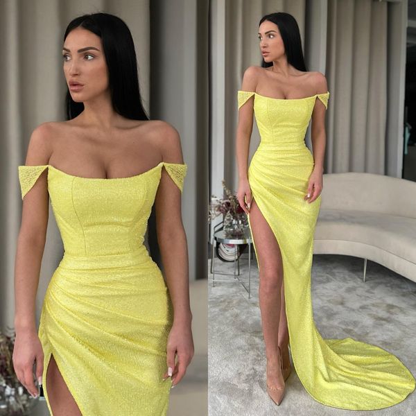 elegant yellow prom dresses off shoulder sequins party evening gowns slit formal long special occasion dress, Black
elegant yellow prom dresses off shoulder sequins party evening gowns slit formal long special occasion dress, Black