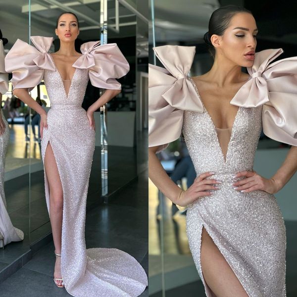 sequins prom dresses bow knot ruffle sleeves party evening gowns pleats slit formal long special occasion dress, Black
sequins prom dresses bow knot ruffle sleeves party evening gowns pleats slit formal long special occasion dress, Black