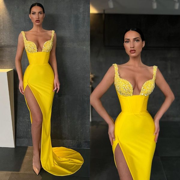 yellow prom dresses strapless sequins party evening gowns pleats slit semi formal red carpet long special occasion dress, Black
yellow prom dresses strapless sequins party evening gowns pleats slit semi formal red carpet long special occasion dress, Black