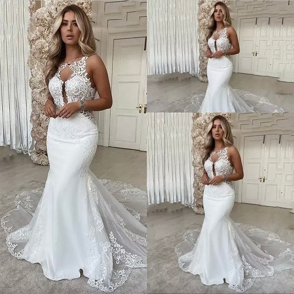 2023 boho mermaid wedding dresses bridal gown sleeveless lace applique backless custom made plus size covered buttons chapel train vestidos, White
2023 boho mermaid wedding dresses bridal gown sleeveless lace applique backless custom made plus size covered buttons chapel train vestidos, White