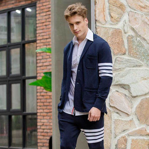 rib sleeved casual men's suit trend trendy brand personalized single piece tb terry fabric, White;black
rib sleeved casual men's suit trend trendy brand personalized single piece tb terry fabric, White;black
