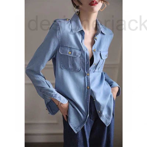 women's blouses & shirts designer 2023 spring denim shirt ootd fashion clothing business sleeve kashi grade t-shirt metal buckle casual, White
women's blouses & shirts designer 2023 spring denim shirt ootd fashion clothing business sleeve kashi grade t-shirt metal buckle casual, White