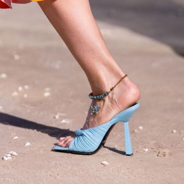 summer pleated high heeled slippers fashion colorful square toe womens sandals slides shoes, Black
summer pleated high heeled slippers fashion colorful square toe womens sandals slides shoes, Black