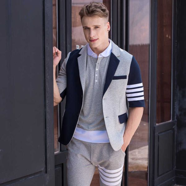 tb autumn new short sleeve contrast suit fashion brand coat half sheet, White;black
tb autumn new short sleeve contrast suit fashion brand coat half sheet, White;black