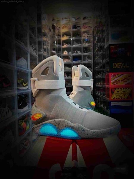 automatic laces air mag sneakers marty mcfly's led shoes men back to the future glow in the dark gray boots mcflys sneaker with box uk, Black