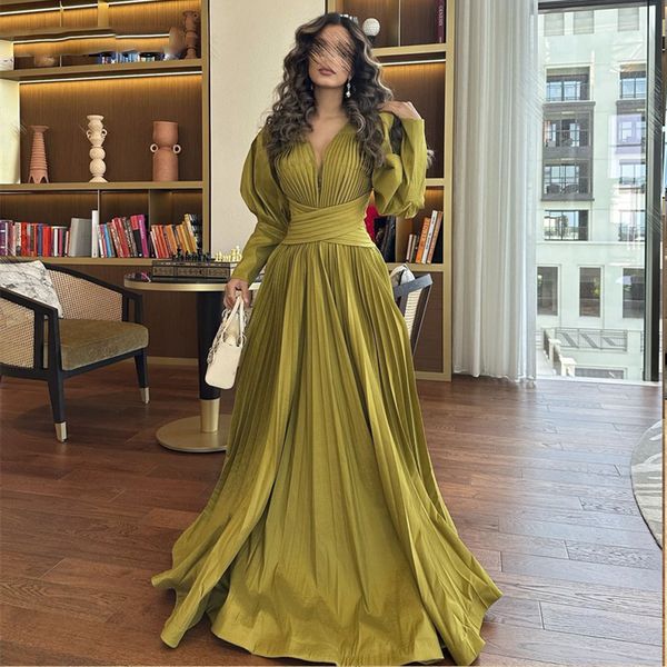 olive green v neck prom dresses stain crimping puff sleeves evening gowns floor length formal occasion vestidos de noche, Black
olive green v neck prom dresses stain crimping puff sleeves evening gowns floor length formal occasion vestidos de noche, Black