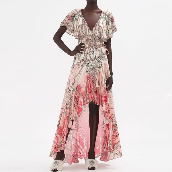 women designer dress dressing summer dress pink one piece wrap dress v-neck short sleeved silk holiday dress long dress, Black;gray
women designer dress dressing summer dress pink one piece wrap dress v-neck short sleeved silk holiday dress long dress, Black;gray