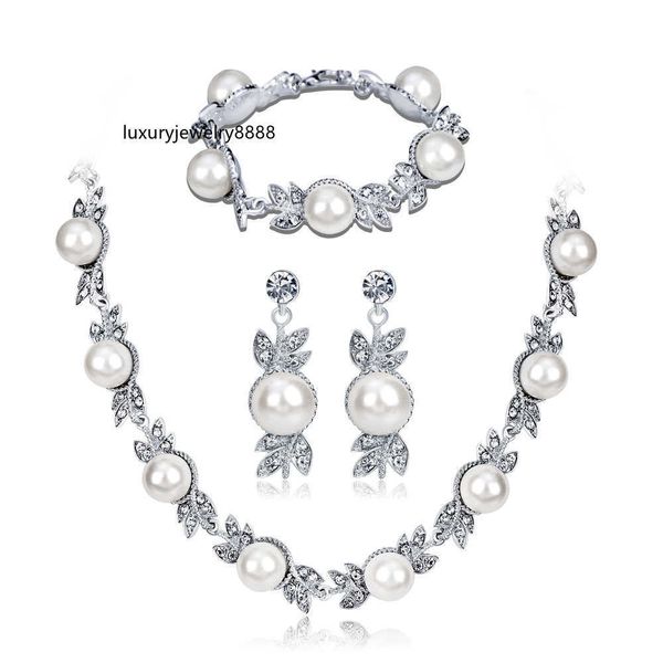 designer jewelry simple temperament style suit fashion korean version rhinestone pearl necklace earrings bracelet three piece set evening ac, Silver
designer jewelry simple temperament style suit fashion korean version rhinestone pearl necklace earrings bracelet three piece set evening ac, Silver