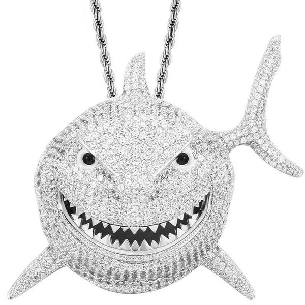 drop shipping bling full pave zircon diamond shark charm pendant necklace with cuban link chain, Silver
drop shipping bling full pave zircon diamond shark charm pendant necklace with cuban link chain, Silver