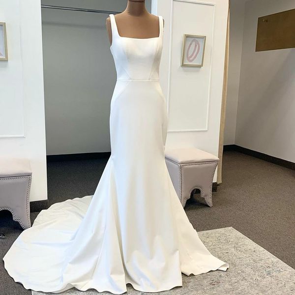 vintage wedding dresses square neck bridal gowns leeveless with buttons satin vestidos de novia sweep train, White
vintage wedding dresses square neck bridal gowns leeveless with buttons satin vestidos de novia sweep train, White