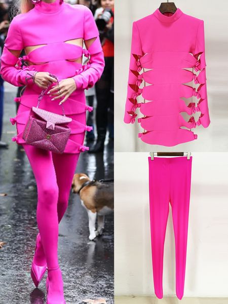 high-quality fashion lady hollow out bow decoration pink short dress and leggings, White
high-quality fashion lady hollow out bow decoration pink short dress and leggings, White