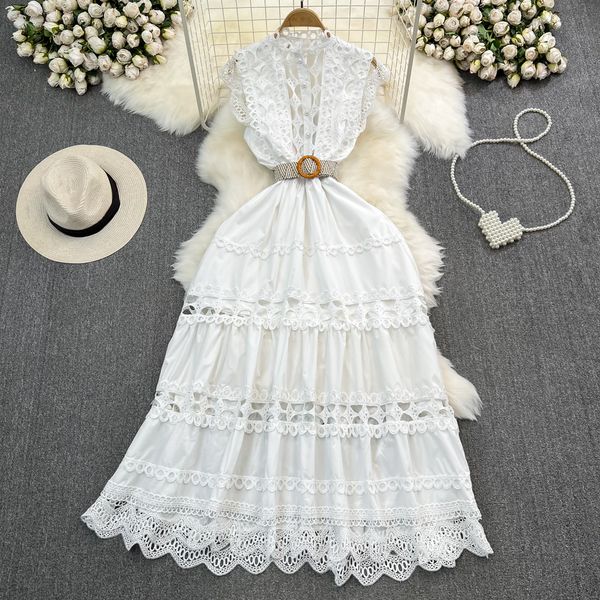 casual dresses summer fashion runway lace embroidery hollow out dress women's stand flying sleeve single breasted belt long vestidos 20, Black;gray
casual dresses summer fashion runway lace embroidery hollow out dress women's stand flying sleeve single breasted belt long vestidos 20, Black;gray