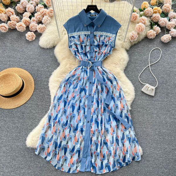 casual dresses french retro lapel sleeveless a-line dress women summer lace-up waist slim denim stitching printed vintage clothes vestidos 2, Black;gray
casual dresses french retro lapel sleeveless a-line dress women summer lace-up waist slim denim stitching printed vintage clothes vestidos 2, Black;gray