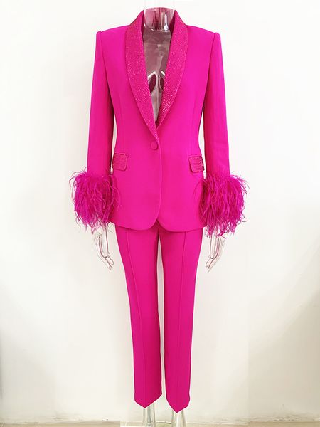high-quality office lady suits rhinestone feather decoration stitching blazer and pants, White;black
high-quality office lady suits rhinestone feather decoration stitching blazer and pants, White;black