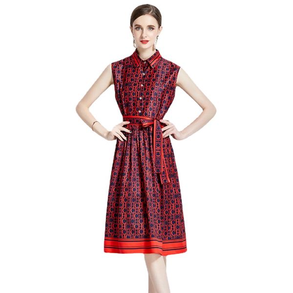 summer fashion print sleeveless midi dress 2023 women designer vacation lapel button up slim ribbon lace up bow party ruched dresses ballgow, Black;gray
summer fashion print sleeveless midi dress 2023 women designer vacation lapel button up slim ribbon lace up bow party ruched dresses ballgow, Black;gray