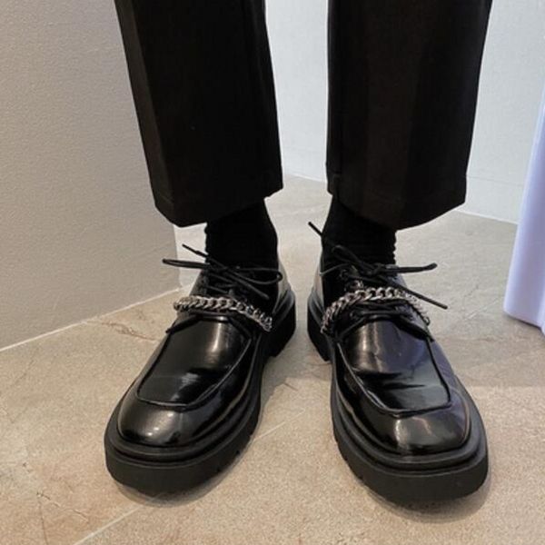 korean style chains leather shoes square toe lace up british style mens casual shoes, Black
korean style chains leather shoes square toe lace up british style mens casual shoes, Black