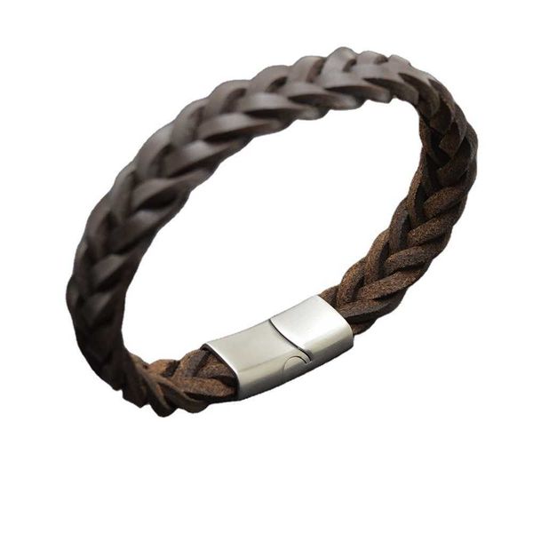 custom stainless steel charm genuine bracelet leather genuine braided brown bracelet for men's hand wrist, Silver
custom stainless steel charm genuine bracelet leather genuine braided brown bracelet for men's hand wrist, Silver