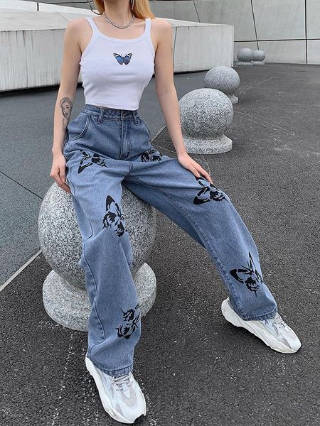 jeans women high waisted jeans butterfly print straight wide leg denim pants baggy loose casual trousers streetwear 2022 spring new, Blue
jeans women high waisted jeans butterfly print straight wide leg denim pants baggy loose casual trousers streetwear 2022 spring new, Blue
