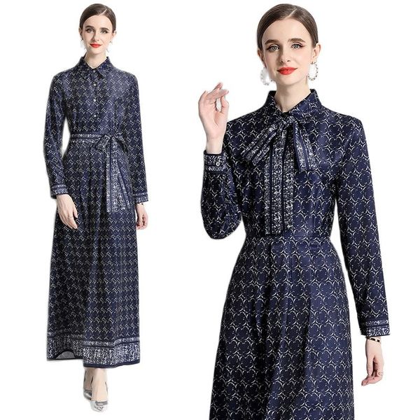 elegant print blue lapel maxi dress long sleeve robes 2023 women designer vacation sweet chic slim ribbon lace up bow ruched dresses ball go, Black;gray
elegant print blue lapel maxi dress long sleeve robes 2023 women designer vacation sweet chic slim ribbon lace up bow ruched dresses ball go, Black;gray