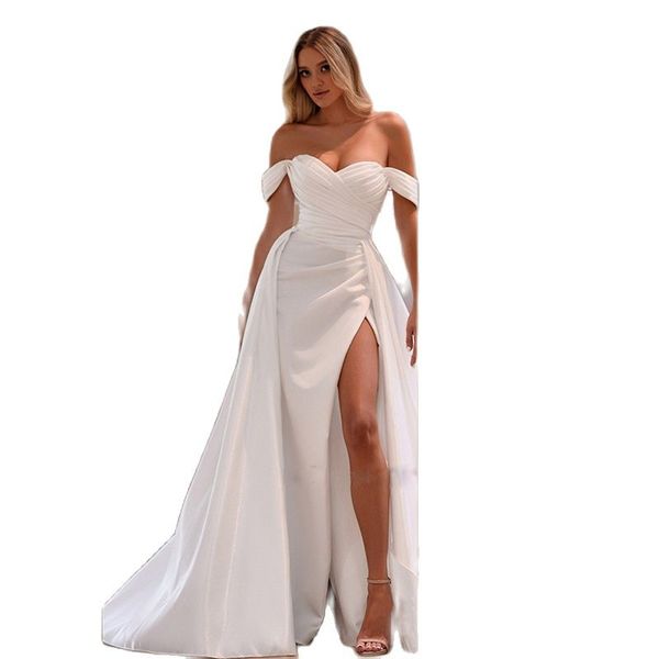 sweetheart neck a-line wedding dresses off the shoulder ruched bridal gown side split vestidos de novia with detachable train, White
sweetheart neck a-line wedding dresses off the shoulder ruched bridal gown side split vestidos de novia with detachable train, White