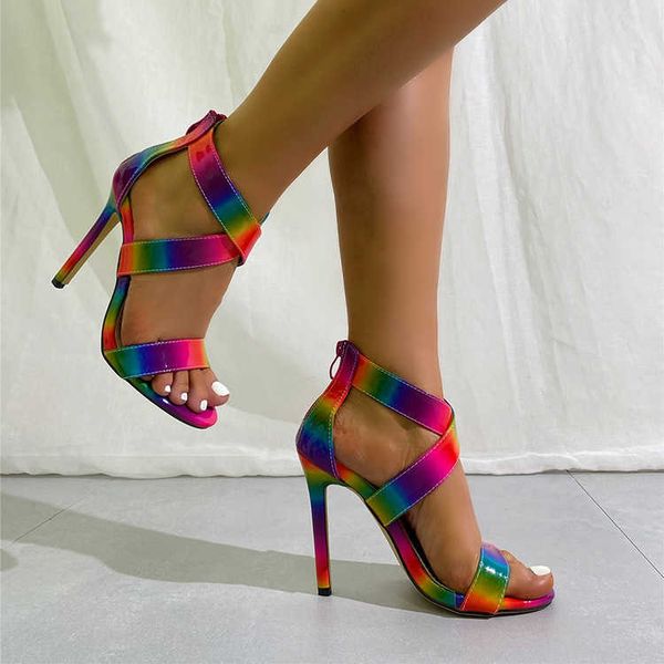 ladies summer sandals women's high heel style cross strap fashion shoes new thin rainbow contrast 230615, Black
ladies summer sandals women's high heel style cross strap fashion shoes new thin rainbow contrast 230615, Black