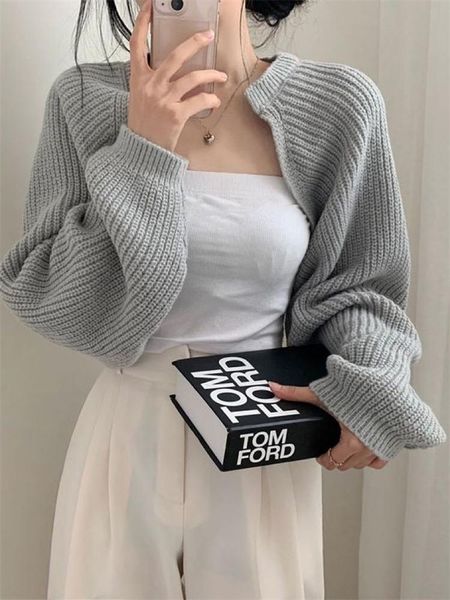 sweaters women korean fashion cardigan sweater shrug solid color long sleeve knit crop outerwear autumn y2k aesthetic knitwear, White;black
sweaters women korean fashion cardigan sweater shrug solid color long sleeve knit crop outerwear autumn y2k aesthetic knitwear, White;black