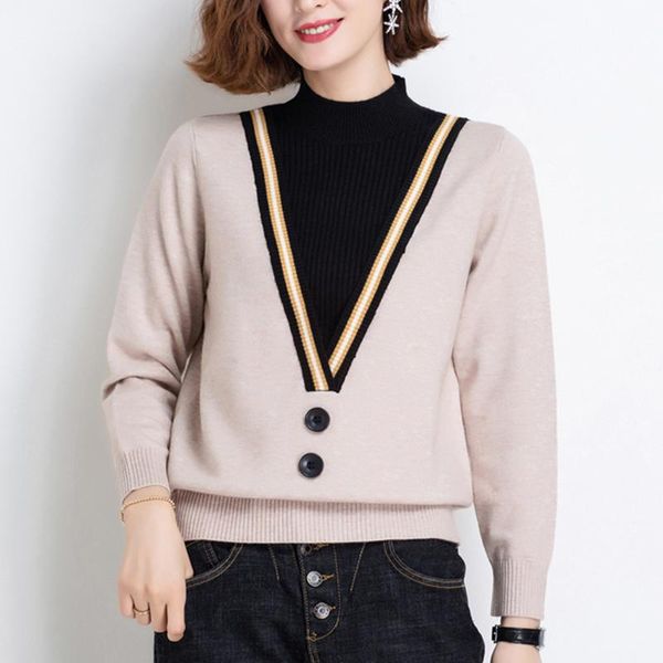 sweaters new fake twopiece women sweater 2022 autumn winter half high collar long sleeve pullovers femme knitted loose sweater mujer, White;black
sweaters new fake twopiece women sweater 2022 autumn winter half high collar long sleeve pullovers femme knitted loose sweater mujer, White;black