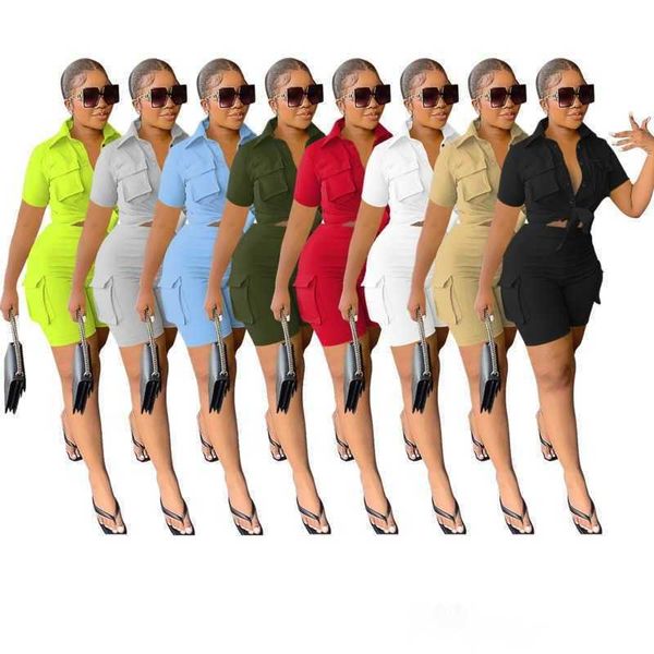 2023 new summer new women tracksuits two piece pants set outfits short sleeve shirt blouses and shorts with pockets suit, White
2023 new summer new women tracksuits two piece pants set outfits short sleeve shirt blouses and shorts with pockets suit, White