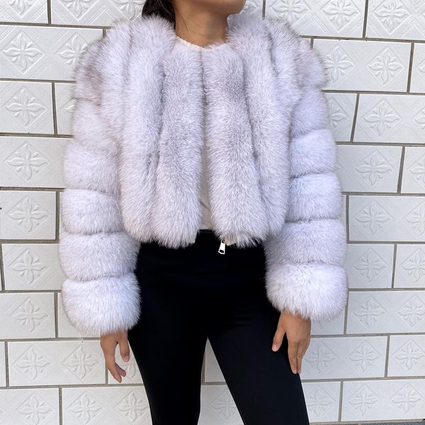 fur 2023 new a vertical bar real fur coat women's winter warm natural fox fur coat fashion 40cm short jacket hot, Black