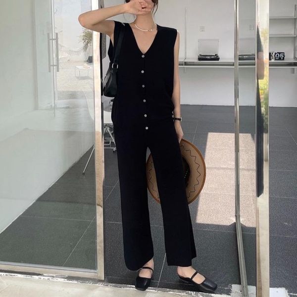 pants summer vneck contrast knitted twopiece suits women patchwork sleeveless knitwears casual tshirt slim anklelength pants suits, White
pants summer vneck contrast knitted twopiece suits women patchwork sleeveless knitwears casual tshirt slim anklelength pants suits, White