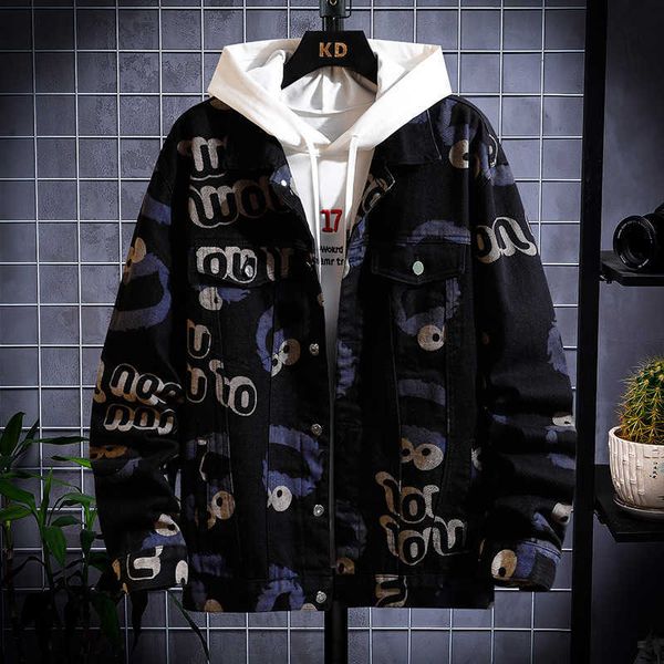 spring denim jacket men's trendy cartoon printed jacket casual lapel work jacket, Black;brown
spring denim jacket men's trendy cartoon printed jacket casual lapel work jacket, Black;brown