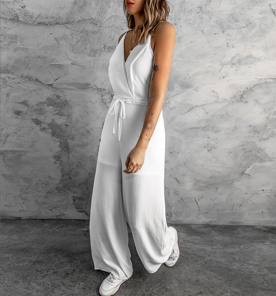 2023 new arrivals selling wide leg drawstring designer v neck one piece elegant jumpsuits women, White
2023 new arrivals selling wide leg drawstring designer v neck one piece elegant jumpsuits women, White