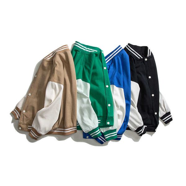 spring and autumn new street fashion solid baseball uniform loose casual versatile splice couple coat, Black;brown
spring and autumn new street fashion solid baseball uniform loose casual versatile splice couple coat, Black;brown