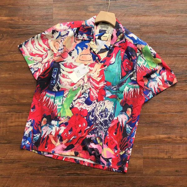 high street full graffiti pocket shirt men women summer hawaii beach thin shirts loose, White;black
high street full graffiti pocket shirt men women summer hawaii beach thin shirts loose, White;black