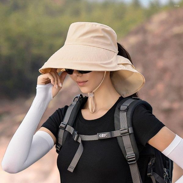Image of Cycling Caps Women Wide Large Brim Sun Hat Bucket Summer Outdoor Fishing Hiking Anti UV Neck Protection Shawl Visor Cap Ladies Bonnet