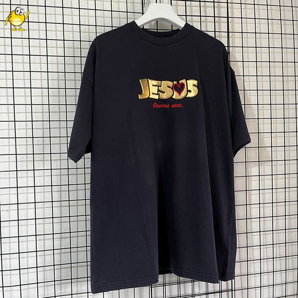 short sleeve tee letter foam embroidery men woman streetwear vintage t shirt, Black;brown
short sleeve tee letter foam embroidery men woman streetwear vintage t shirt, Black;brown