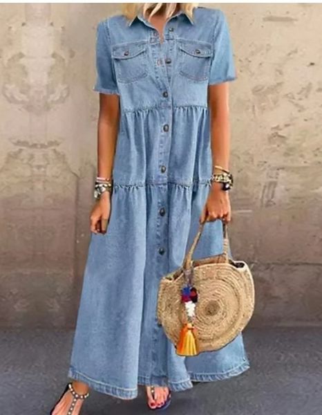 european and american style denim dress: long buttoned a-line mid-calf dress. flora print. sizes s-xxxl. casual, summer fashion. basic & cas, Black;gray
european and american style denim dress: long buttoned a-line mid-calf dress. flora print. sizes s-xxxl. casual, summer fashion. basic & cas, Black;gray