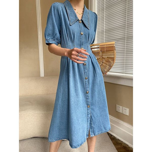 fishbone denim dress: french tip collar, bubble sleeves, a-line, mid-calf length - casual spring dress in blue (s-xl), Black;gray
fishbone denim dress: french tip collar, bubble sleeves, a-line, mid-calf length - casual spring dress in blue (s-xl), Black;gray