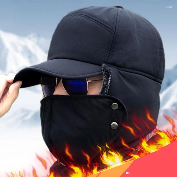 Image of Cycling Caps Mens Winter Warm Cap Fishing Outdoor Ear Protection Riding Hats Windproof Cold-proof Skiing Plus Velvet Peaked