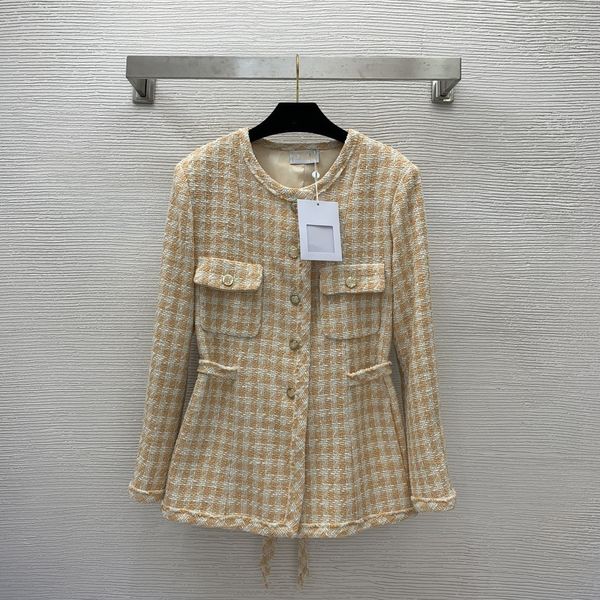 women's jackets designer coat 2023 customized contrast plaid tweed fabric bottom metal chain, Black;brown
women's jackets designer coat 2023 customized contrast plaid tweed fabric bottom metal chain, Black;brown