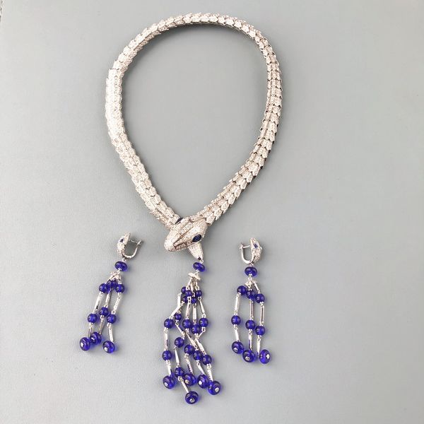designer collection style dinner party choker neckhole necklace earrings settings full diamond blue beads tassel pendant snake serpent snake, Silver
designer collection style dinner party choker neckhole necklace earrings settings full diamond blue beads tassel pendant snake serpent snake, Silver