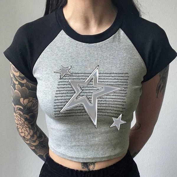 american street metal five-pointed star stitching contrast color y2k t-shirt 2023 summer new slim-fit crop for women, White;black
american street metal five-pointed star stitching contrast color y2k t-shirt 2023 summer new slim-fit crop for women, White;black