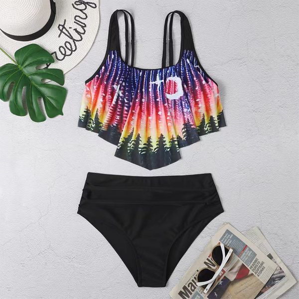 2023 summer new bikini swimsuit set black high waist printed ruffled swimsuit women's quick-drying high elasticity with chest pad
2023 summer new bikini swimsuit set black high waist printed ruffled swimsuit women's quick-drying high elasticity with chest pad