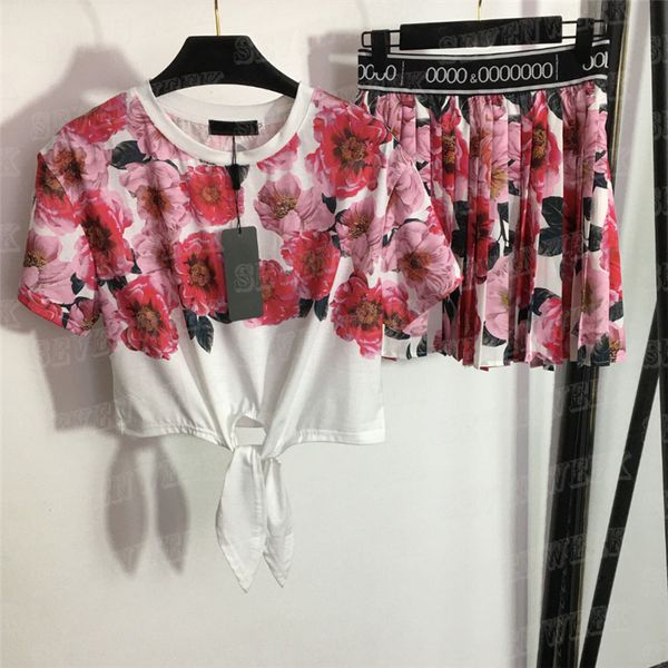 floral print dress t shirt women designer clothing suits cropped casual tees high waist pleated skirts two piece sets, White
floral print dress t shirt women designer clothing suits cropped casual tees high waist pleated skirts two piece sets, White